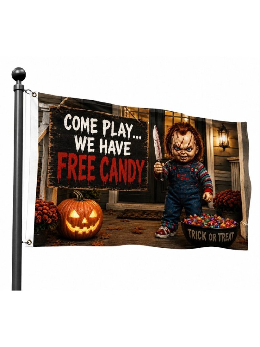 Halloween Horror Flag Creepy Trick or Treat Scary Doll Haunted House Fall Decor